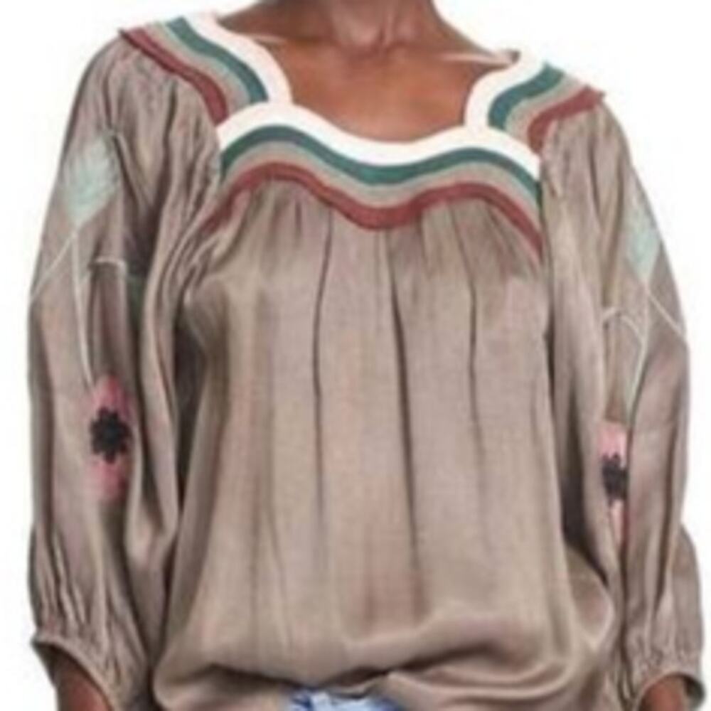 Corey Lynn Calter Embroidered Patti Top Balloon Sleeve S